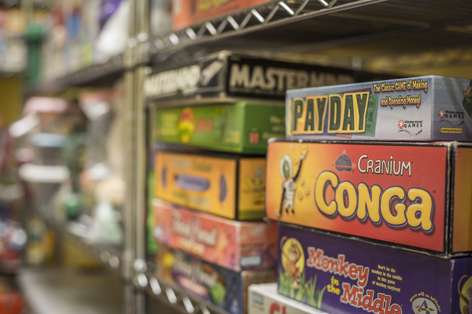 The game shelf at TALK's Miami Circle office